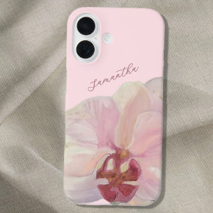 Coques iPhone 16 Nom Monogramme Orchidée Florale Rose Pastel Élégan