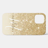 Coques Case-Mate iPhone Nom Monogramme Pailleté Doré Féminin (Verso (horizontal))