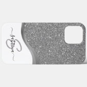 Coques Case-Mate iPhone Nom Monogramme Paillettes Argent Noir Élégant Clas (Verso (horizontal))