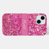Coques Case-Mate iPhone Nom Monogramme Paillettes Rose Chaud Filleul (Verso (horizontal))