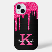 Coques Case-Mate iPhone Nom Monogramme Paillettes Rose Chaud Noir Féminin (Verso)