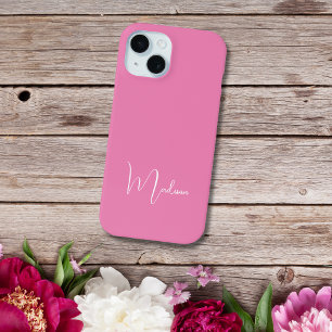 Coque Pour iPhone 15 Nom Monogrammé Rose Chaud Blanc Minimal Minimalist