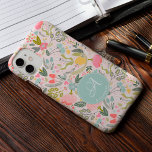 Case-Mate iPhone Case Nom monogramme rose mignon personnalisé girly<br><div class="desc">Étui téléphonique féminin chic avec aquarelle pastel rose,  corail,  jaune,  bleu et vert,  fleurs et feuillage peints à la main.                          Personnalisez-le avec votre monogramme et votre nom !                  Peut être un joli cadeau d'anniversaire personnalisé pour votre petite amie,  femme,  mère ou soeur.</div>