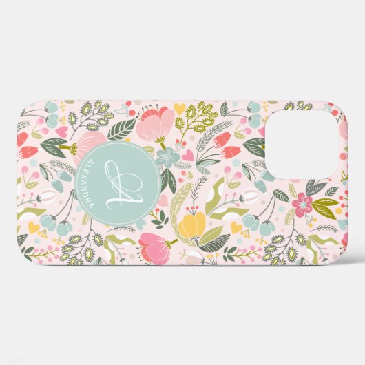 Coques Case-Mate iPhone Nom monogramme rose mignon personnalisé girly (Verso (horizontal))