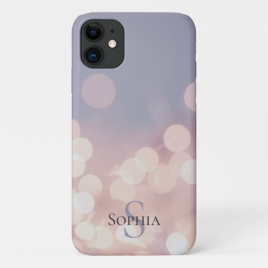 Coques Case-Mate iPhone Nom Monogramme Rose Violet Pailleté Bokeh Élégant (Dos)