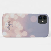Coques Case-Mate iPhone Nom Monogramme Rose Violet Pailleté Bokeh Élégant (Dos (Horizontal))