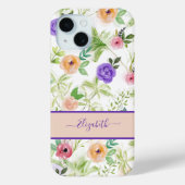 Coques Case-Mate iPhone Nom Monogramme Rose Violet Pêche Aquarelle Floral (Verso)