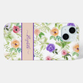 Coques Case-Mate iPhone Nom Monogramme Rose Violet Pêche Aquarelle Floral (Verso (horizontal))