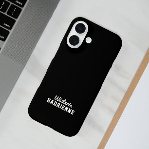 Coques iPhone 16 Nom Monogramme Sportif Noir Blanc Moderne