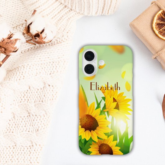Coques Case-Mate iPhone Nom Monogramme Tournesols Jaune Vert Floral