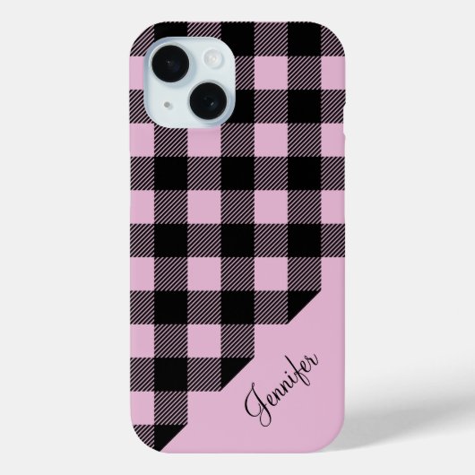 Coques Case-Mate iPhone Nom Motif de chèque rose moderne (Verso)