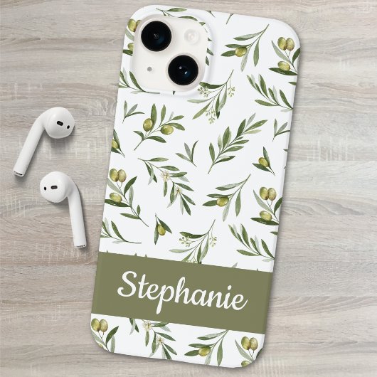 Coques Case-Mate iPhone Nom Olives Aquarelle Vert Sage