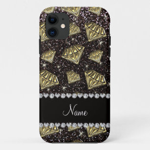 Coque iPhone 11 Nom or diamant noir parties scintillant