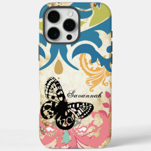 Coques iPhone 16 Pro Max Nom ou devis vintage de papillon rose