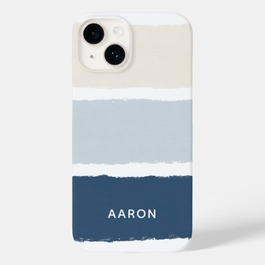 Coques Case-Mate iPhone Nom ou monogrammes à rayures de pinceau en bleu éc (Verso)