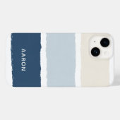 Coques Case-Mate iPhone Nom ou monogrammes à rayures de pinceau en bleu éc (Verso (horizontal))
