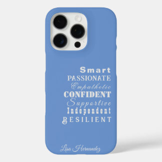 Coques iPhone 16 Pro Nom personnalisable, Caractéristiques Blanc sur Bl