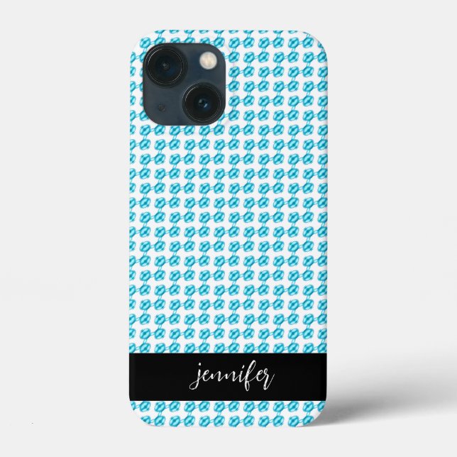 Coques Case-Mate iPhone Nom personnalisable motif perle bleue (Verso)