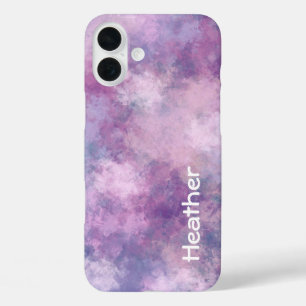 Coques iPhone 16 Plus Nom personnalisé Abstrait Bleu, Lilac et Rose