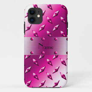 Coque iPhone 11 Nom personnalisé acier diamant rose