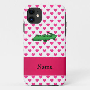 Coque Case-Mate Pour iPhone Nom personnalisé alligator coeurs roses pois