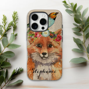 Coques iPhone 16 Pro Nom personnalisé Amis floraux de renard à l'aquare