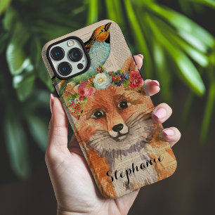 Coques iPhone 16 Pro Max Nom personnalisé Amis Floraux Renard Aquarelle