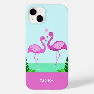 Coque Pour iPhone 14 Plus Nom personnalisé Amour Flamant rose