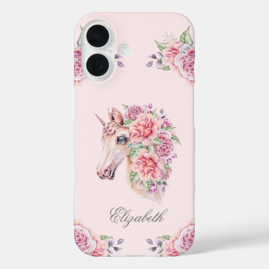 Coques Case-Mate iPhone Nom personnalisé Aquarelle rustique Floral Unicorn (Verso)