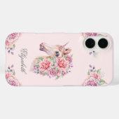 Coques Case-Mate iPhone Nom personnalisé Aquarelle rustique Floral Unicorn (Verso (horizontal))