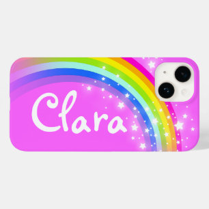 Coque Pour iPhone 14 Nom personnalisé arc-en-ciel rose ciel et étoiles
