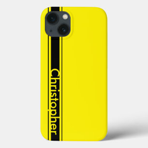 Coques Pour iPhone Nom personnalisé Bande de course jaune et noire