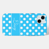 Coques Case-Mate iPhone Nom personnalisé, Belle couleur bleue Pois blancs (Verso (horizontal))