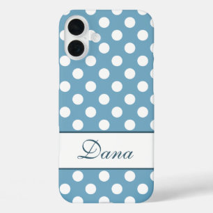 Coques iPhone 16 Plus Nom Personnalisé, Belle Couleur Et Pois Blancs