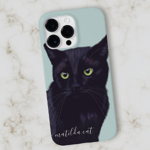Coque Pour Pour iPhone 14 Pro Max Nom personnalisé Black Cat Art