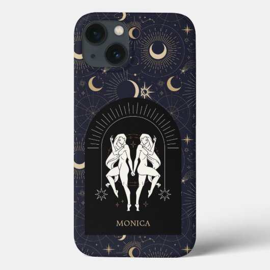 Coques Case-Mate iPhone Nom personnalisé Black Mystic Zodiac Gemini (Verso)