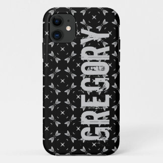 Coques Pour iPhone Nom Personnalisé Black Silver Geometry For Him G61