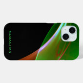 Coques Case-Mate iPhone Nom personnalisé Black Wispy Green Orange (Verso (horizontal))