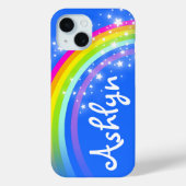 Coques Case-Mate iPhone Nom personnalisé bleu arc-en-ciel (Verso)