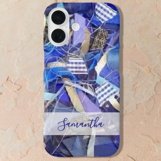 Coques Case-Mate iPhone Nom personnalisé bleu blanc lilas rayure abstraite