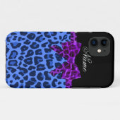 Coques Case-Mate iPhone Nom personnalisé bleu empreinte de léopard violet (Dos (Horizontal))