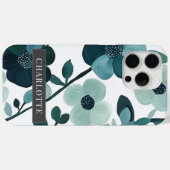 Coques Case-Mate iPhone Nom personnalisé Blue Aqua Floral Vines (Verso (horizontal))
