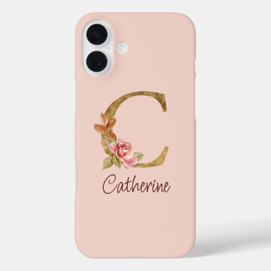 Coques Case-Mate iPhone Nom personnalisé Blush Roses Rose lettre C en or (Verso)