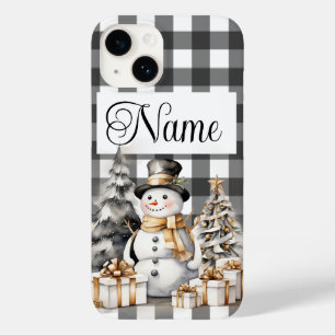Coque Pour iPhone 14 Nom personnalisé bonhomme de neige de Noël