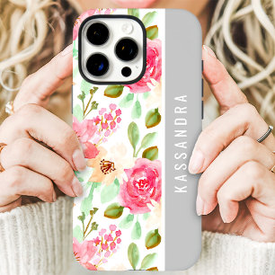 Coques iPhone 16 Pro Max Nom personnalisé botanique floral aquarelle rose
