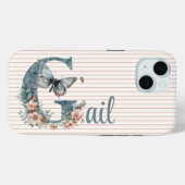 Coques Case-Mate iPhone Nom personnalisé | Botanique initiale | Bleu papil (Verso (horizontal))