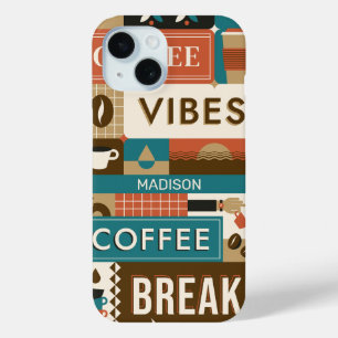 Coque Pour iPhone 15 Nom personnalisé Citations de café coloré