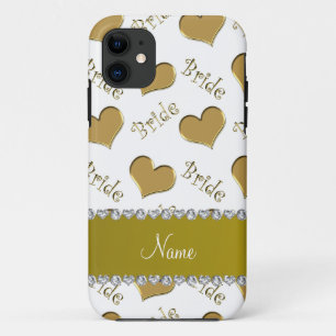 Coque Case-Mate Pour iPhone Nom personnalisé coeur de mariée en or blanc
