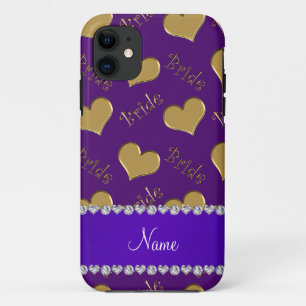Coques Pour iPhone Nom personnalisé coeur de mariée en or violet