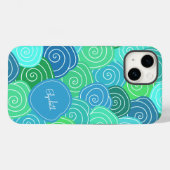 Coques Case-Mate iPhone Nom personnalisé Cool mignon Motif bleu vert uniqu (Verso (horizontal))
